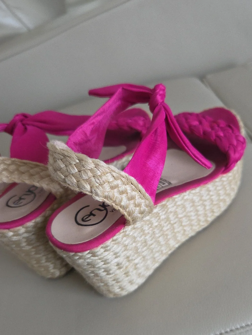 Women’s Bright Pink Braided Espadrille Wedge Sandals Size 7